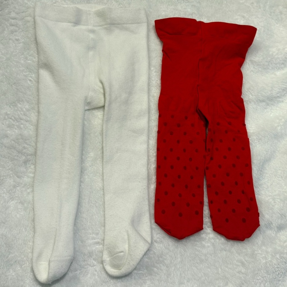 Carter's White and Red Polka Dot Tights
